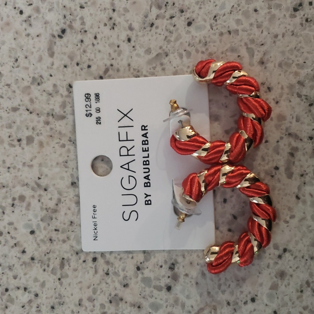 Sugarfix by BaubleBar Red & Gold Twisted Hoop Earrings –‎ NWT